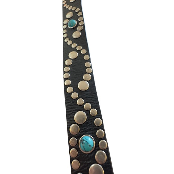 Steve Madden Accessories - Steve Madden Black Leather silver Studded Turquoise Gem Southwest Belt Womens